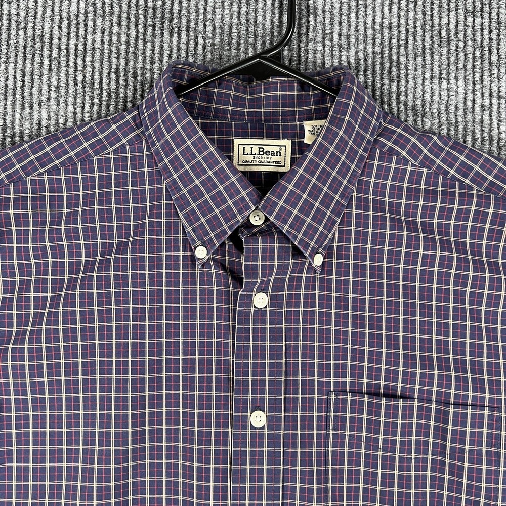 L.L. Bean Shirt Mens Large Blue Plaid Long Sleeve Button Down Casual‎ Outdoor
